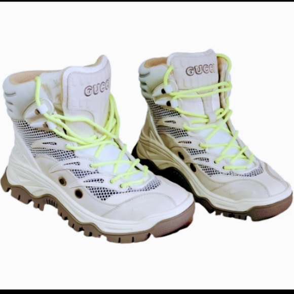 Gucci Shoes - Nwb. Gucci lace up ankle boots,cream/light grey/off white,leather, fabric,rubber
